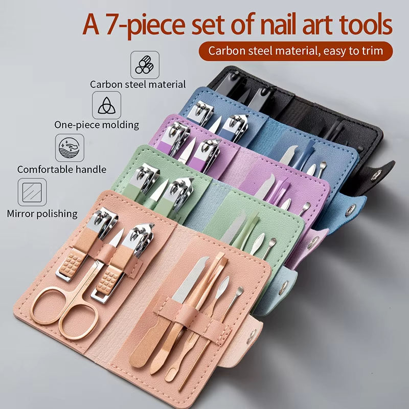 7 in 1 Nail Clipper Kit Nail File Scissors Carbon Steel Manicure Pedicure Care Set With PU Case - Image 2