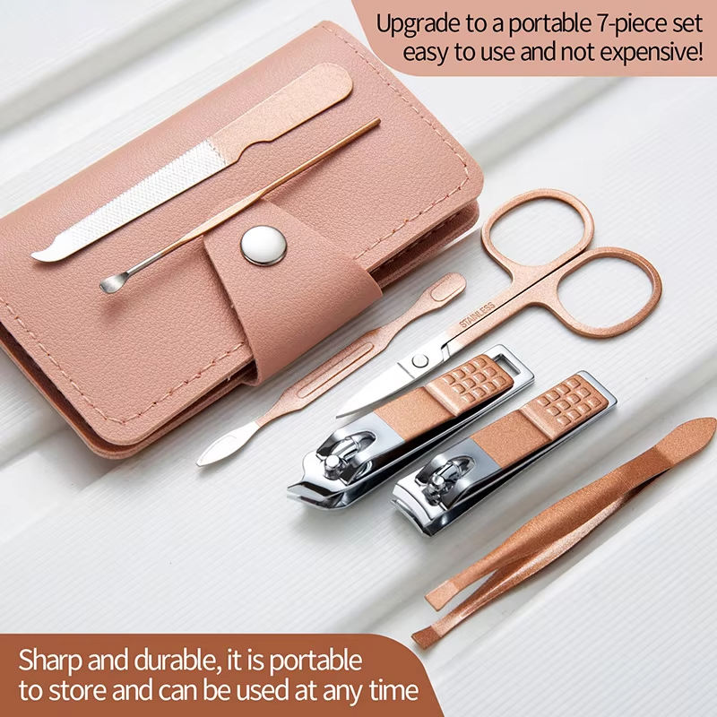 7 in 1 Nail Clipper Kit Nail File Scissors Carbon Steel Manicure Pedicure Care Set With PU Case - Image 4