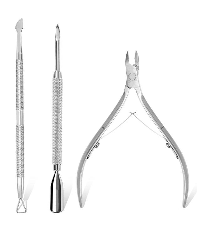 Premium Cuticle Trimmer with Cuticle Pusher Silver Nail Trimmer, Stainless Steel Manicure Pedicure Kit, 3 PCS Home Salon Use