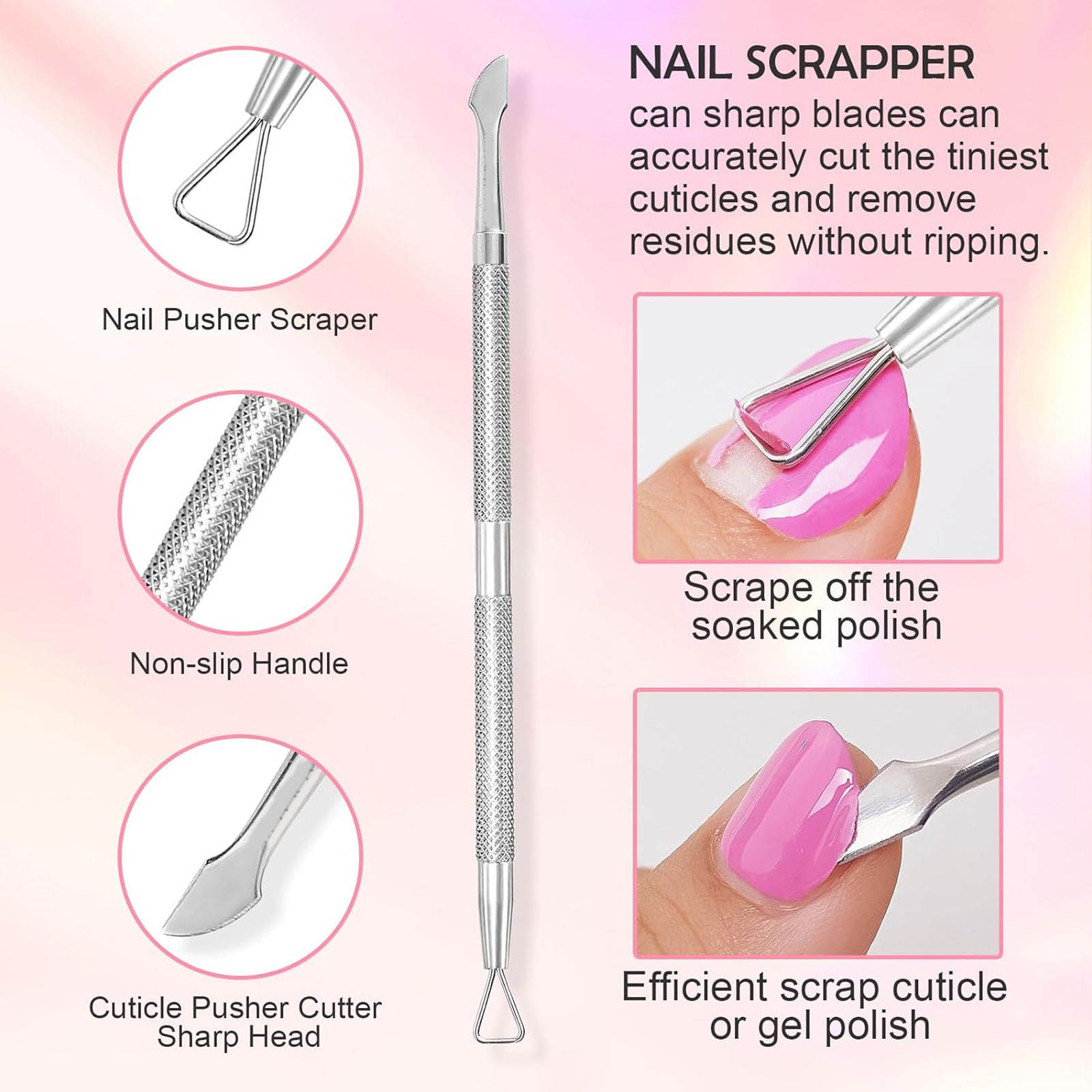 Premium Cuticle Trimmer with Cuticle Pusher Silver Nail Trimmer, Stainless Steel Manicure Pedicure Kit, 3 PCS Home Salon Use - Image 5