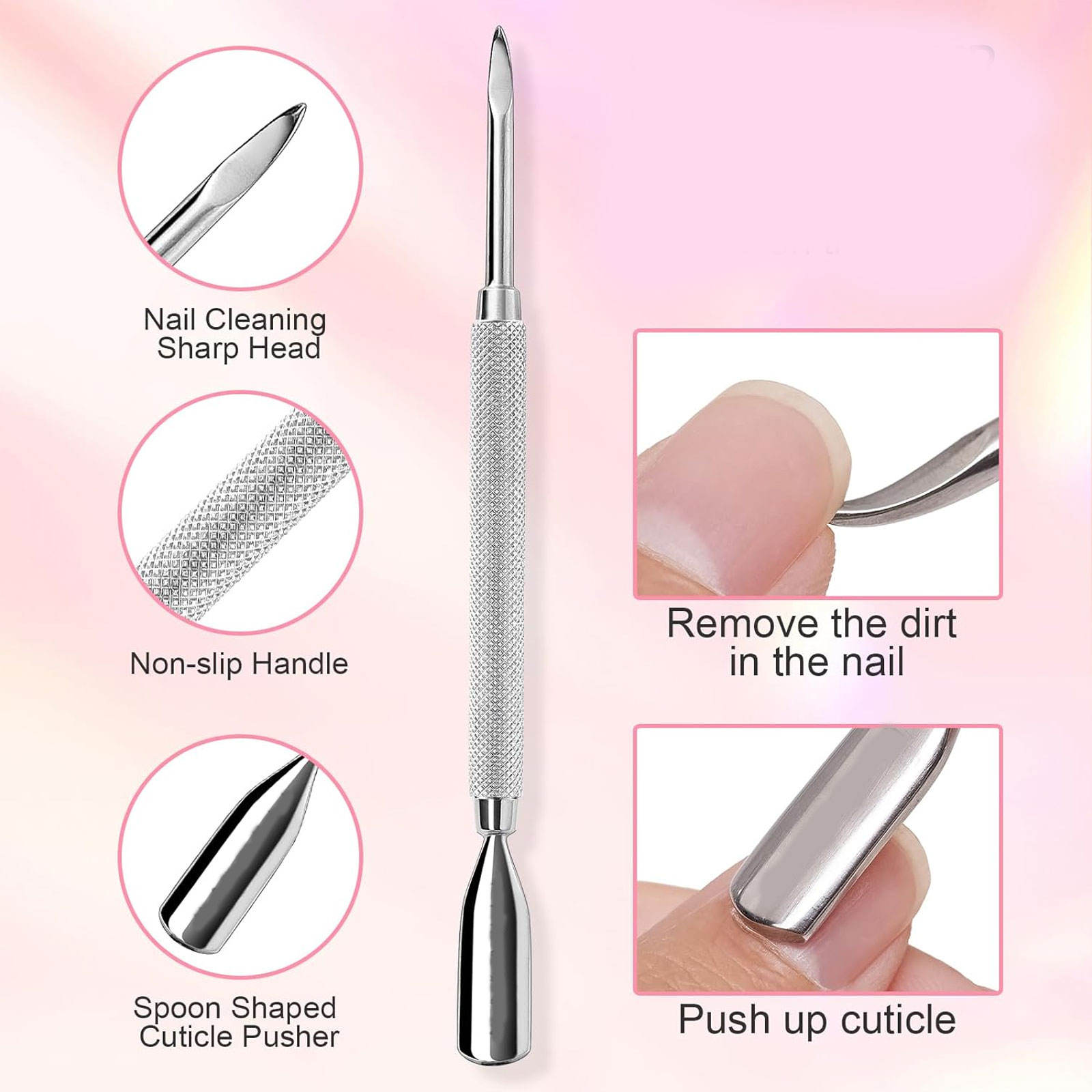 Premium Cuticle Trimmer with Cuticle Pusher Silver Nail Trimmer, Stainless Steel Manicure Pedicure Kit, 3 PCS Home Salon Use - Image 4
