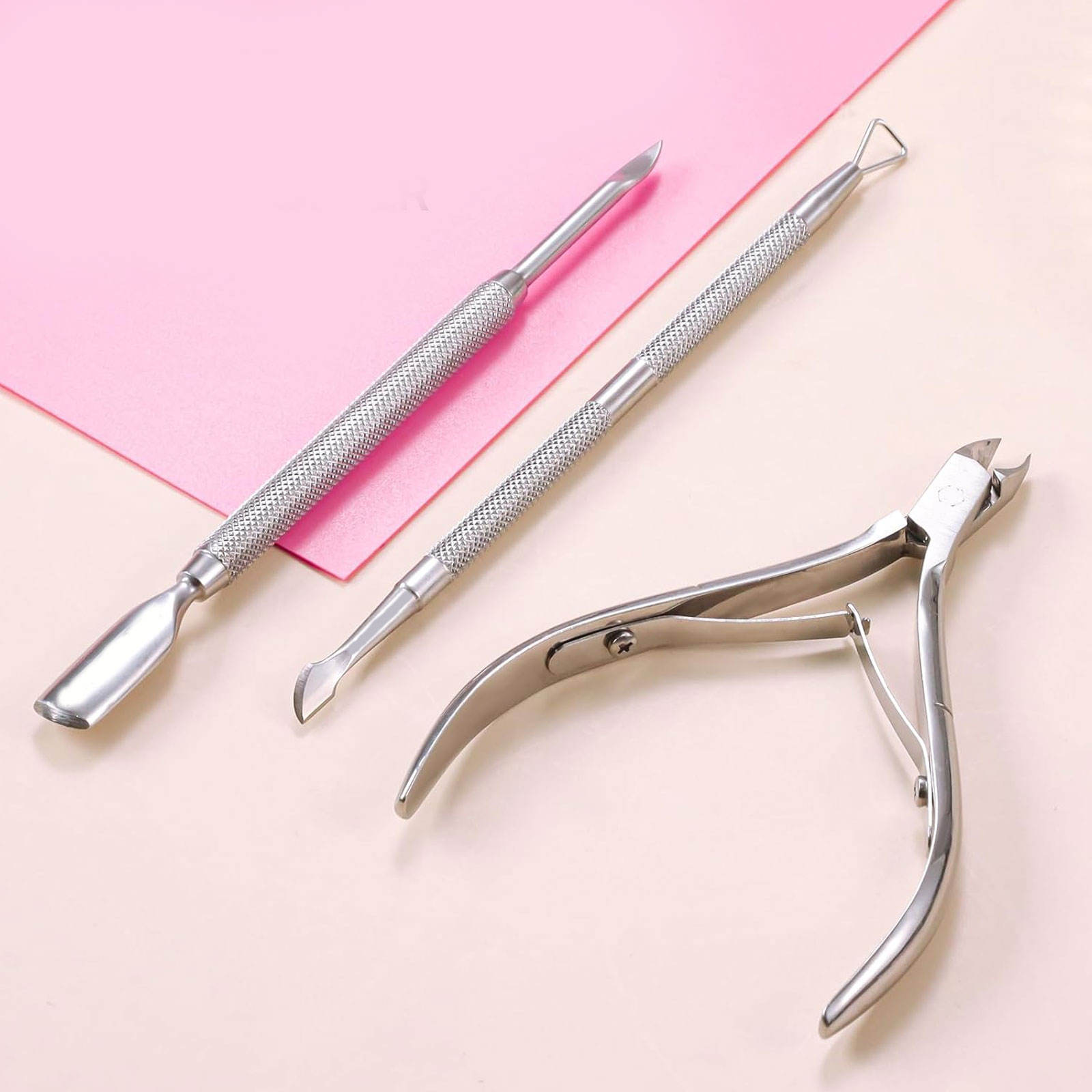 Premium Cuticle Trimmer with Cuticle Pusher Silver Nail Trimmer, Stainless Steel Manicure Pedicure Kit, 3 PCS Home Salon Use - Image 3
