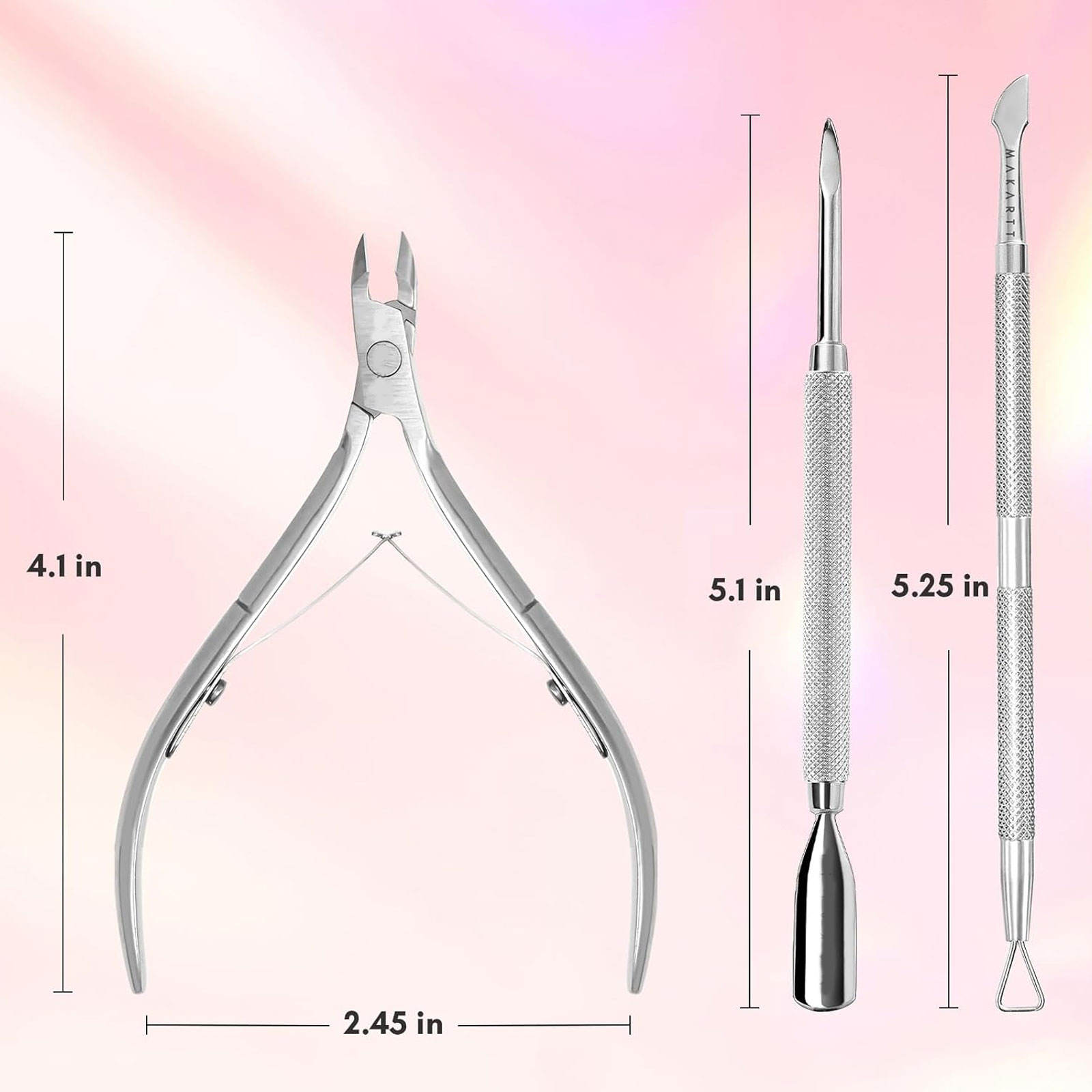 Premium Cuticle Trimmer with Cuticle Pusher Silver Nail Trimmer, Stainless Steel Manicure Pedicure Kit, 3 PCS Home Salon Use - Image 2