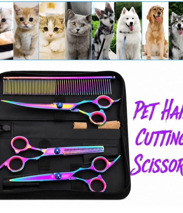 Laser Surgical Professional Professional Pet Grooming Scissors Set 7 Inch Rainbow Multi-Color Titanium Coated 440C Stainless Steel Dog Cat Hair Cutting Shear Kit