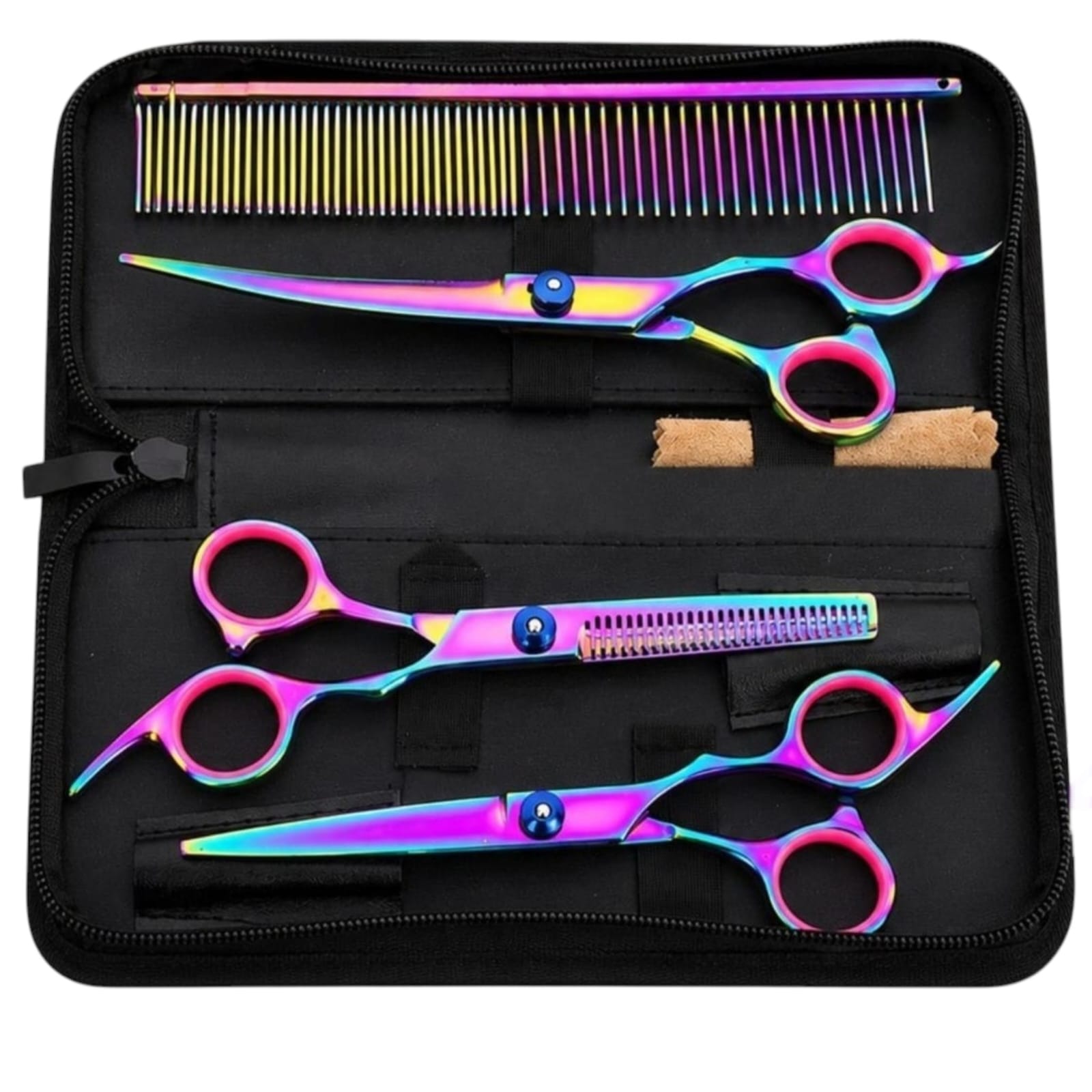 Laser Surgical Professional Professional Pet Grooming Scissors Set 7 Inch Rainbow Multi-Color Titanium Coated 440C Stainless Steel Dog Cat Hair Cutting Shear Kit - Image 2