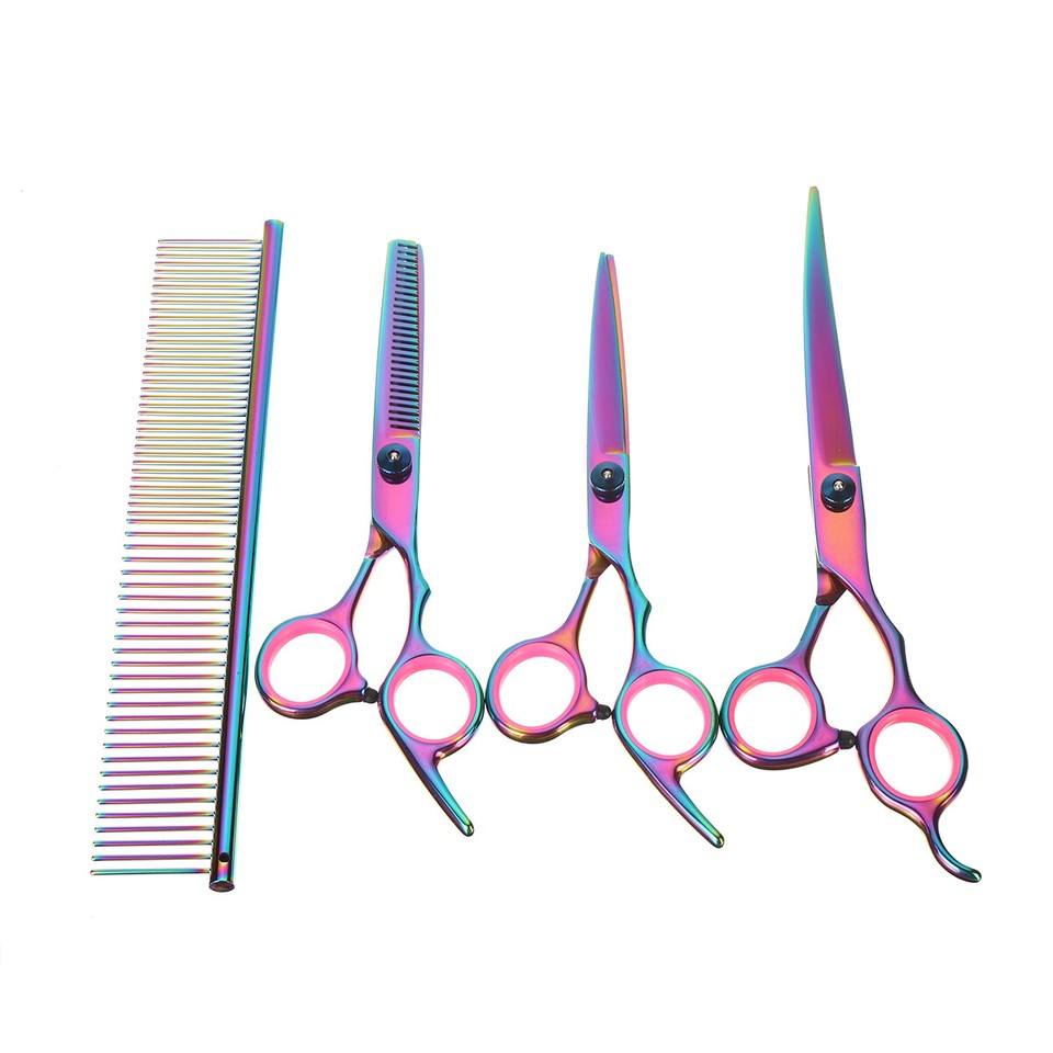 Laser Surgical Professional Professional Pet Grooming Scissors Set 7 Inch Rainbow Multi-Color Titanium Coated 440C Stainless Steel Dog Cat Hair Cutting Shear Kit - Image 3