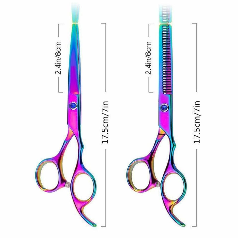 Laser Surgical Professional Professional Pet Grooming Scissors Set 7 Inch Rainbow Multi-Color Titanium Coated 440C Stainless Steel Dog Cat Hair Cutting Shear Kit - Image 4