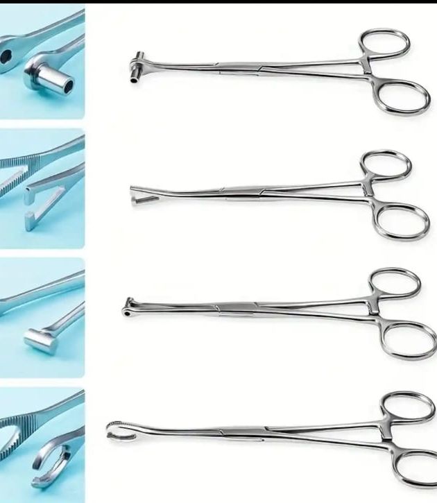Laser Surgical Professional Stainless Steel Body Piercing Forceps - Slotted & Pennington Clamp Set (CE & ISO Certified)