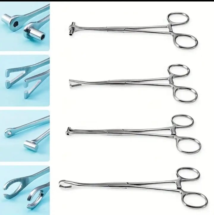 Laser Surgical Professional Stainless Steel Body Piercing Forceps - Slotted & Pennington Clamp Set (CE & ISO Certified)