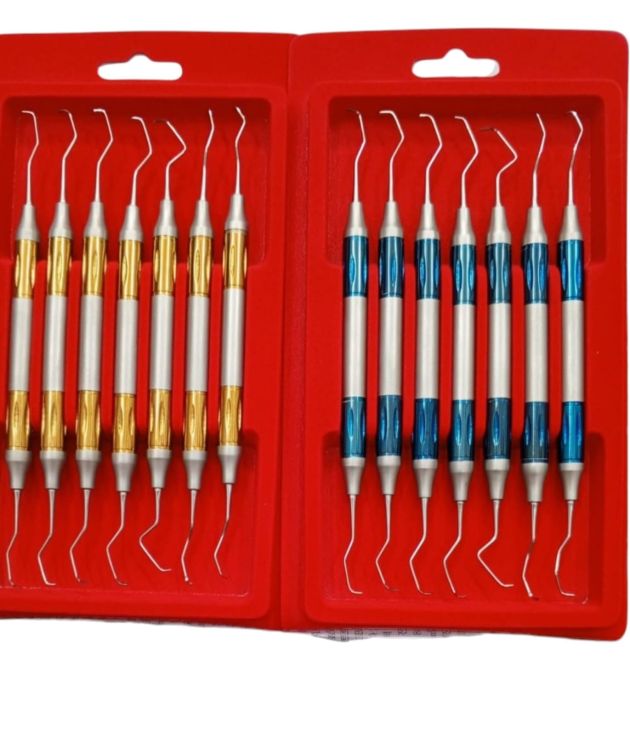 Hu-Friedy Style Gracey Universal Dental Scalers Curettes Set Titanium Coated Stainless Steel Periodontal Kit 7 Pcs Set CE & ISO 9001 ISO 13485