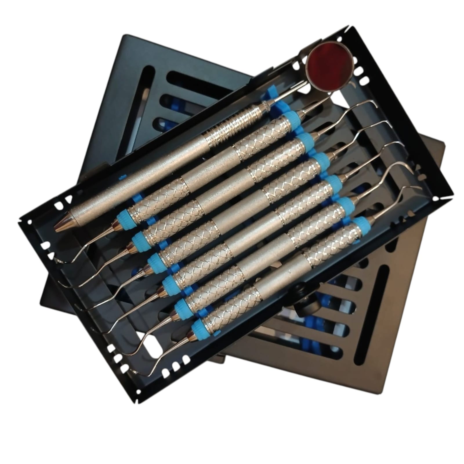 Laser Surgical Professional Dental Diagnostic Hygiene Instrument Set with Sterilization Cassette Rack Premium Stainless Steel Dental Mirror, Scalers, Explorers Periodontal Probes Kit (7 Pcs Set) 9001-13485 - Image 2