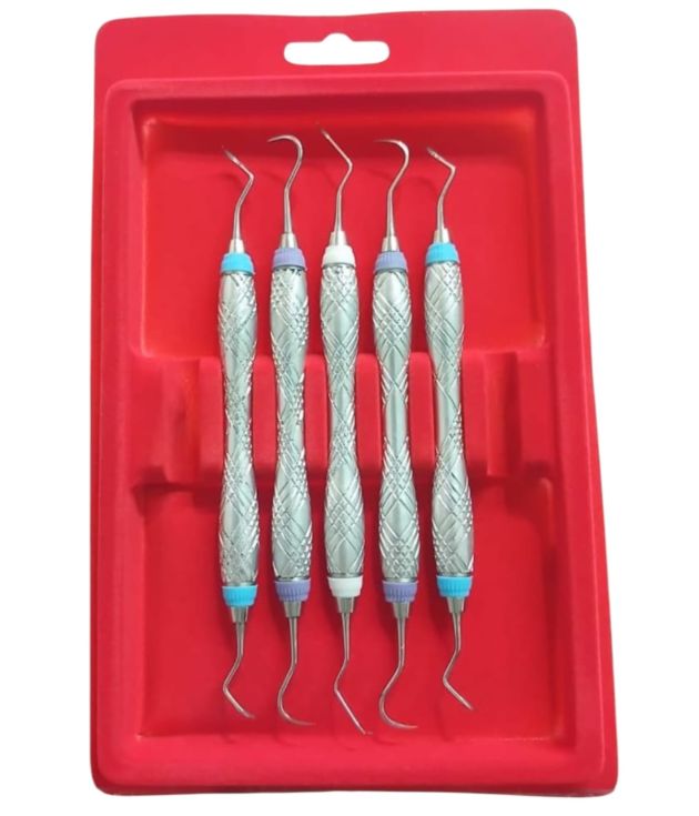 Laser Surgical Professional Hu-Friedy Style Dental Scalers & Periodontal Curettes Set Premium Stainless Steel Hygiene Instrument Kit 5 Pcs Set 9001-13485