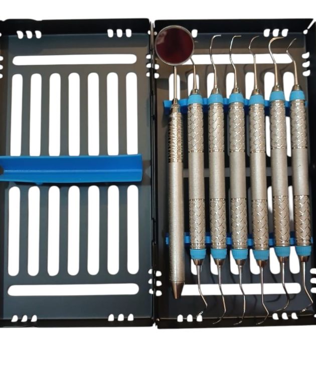 Laser Surgical Professional Dental Diagnostic Hygiene Instrument Set with Sterilization Cassette Rack Premium Stainless Steel Dental Mirror, Scalers, Explorers Periodontal Probes Kit (7 Pcs Set) 9001-13485