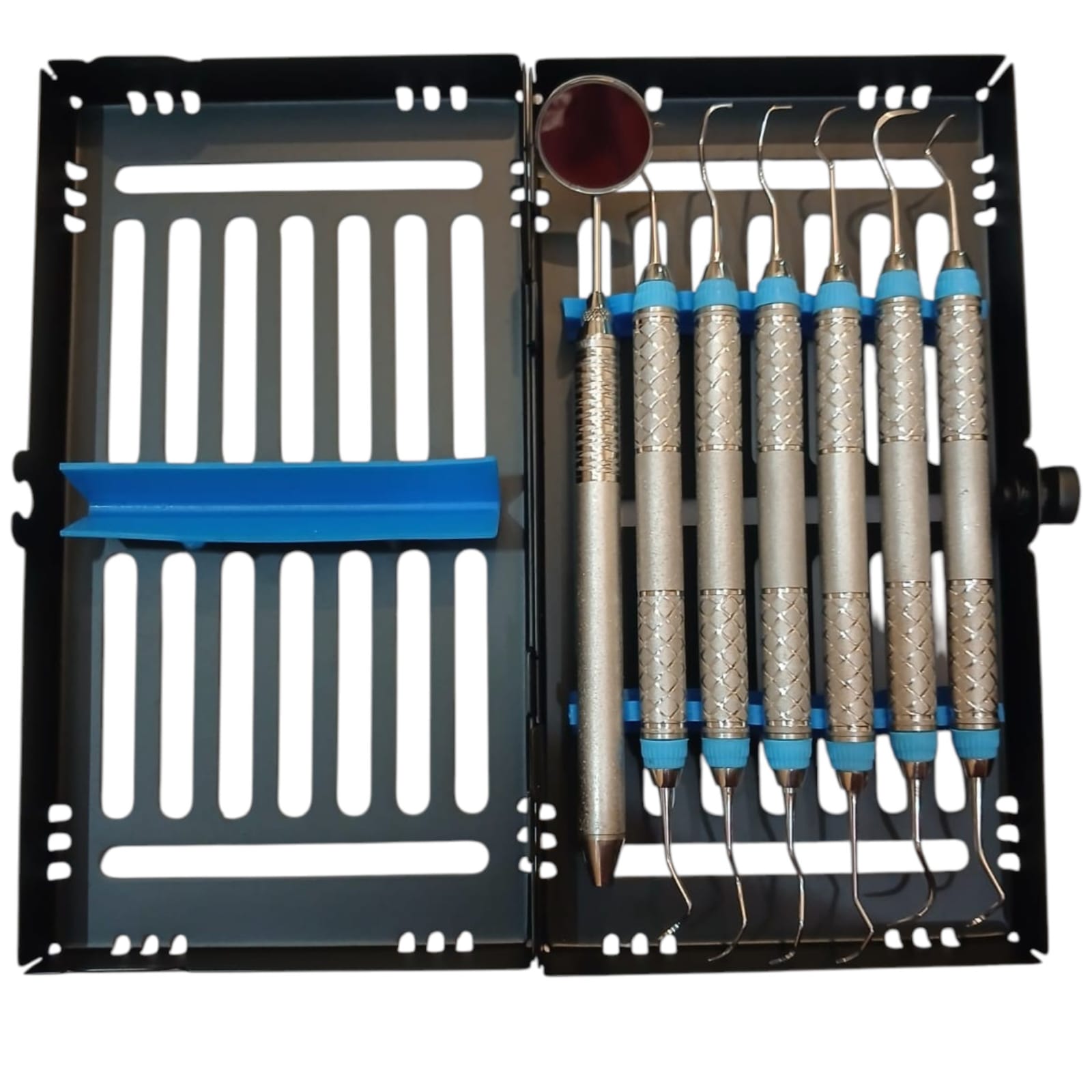 Laser Surgical Professional Dental Diagnostic Hygiene Instrument Set with Sterilization Cassette Rack Premium Stainless Steel Dental Mirror, Scalers, Explorers Periodontal Probes Kit (7 Pcs Set) 9001-13485
