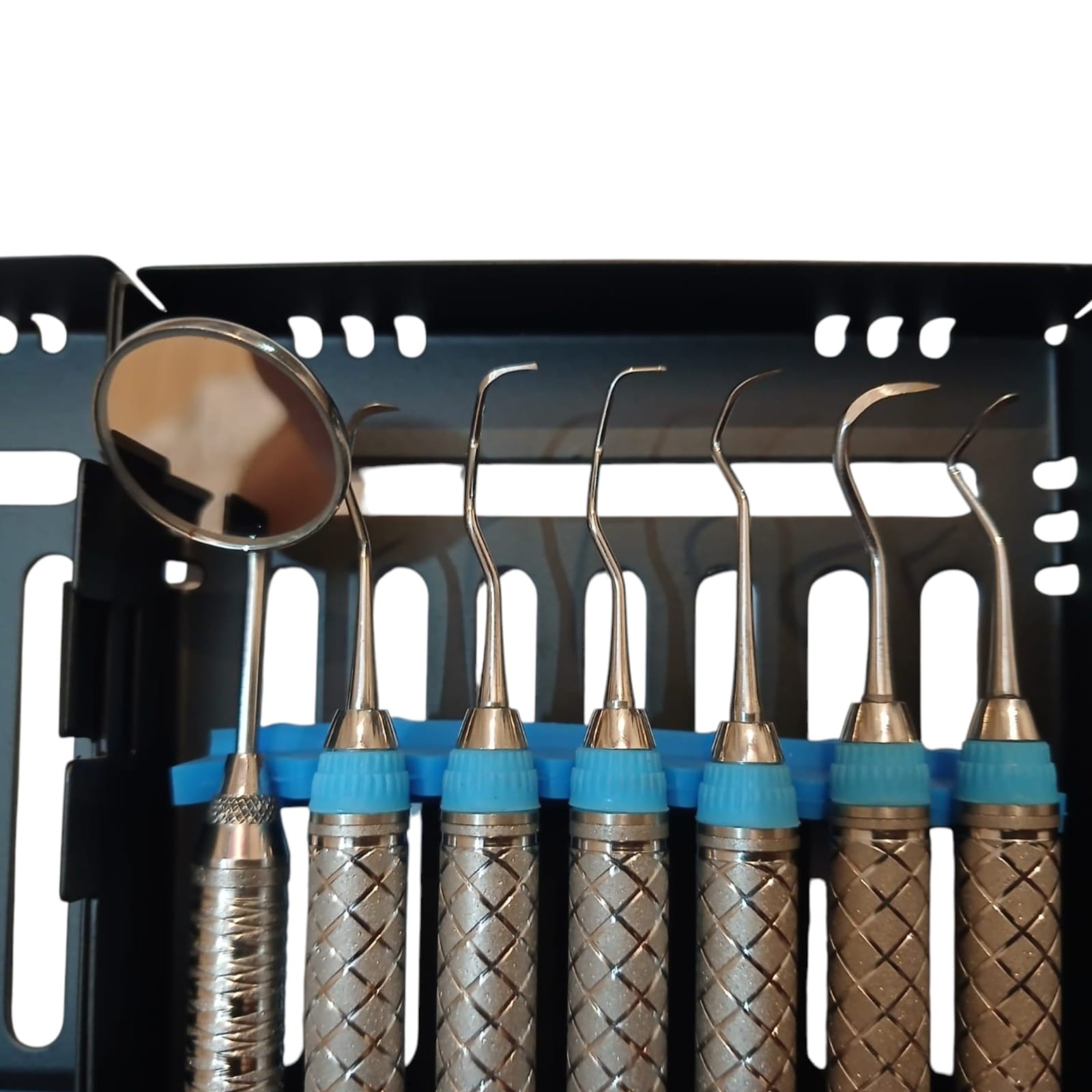 Laser Surgical Professional Dental Diagnostic Hygiene Instrument Set with Sterilization Cassette Rack Premium Stainless Steel Dental Mirror, Scalers, Explorers Periodontal Probes Kit (7 Pcs Set) 9001-13485 - Image 5
