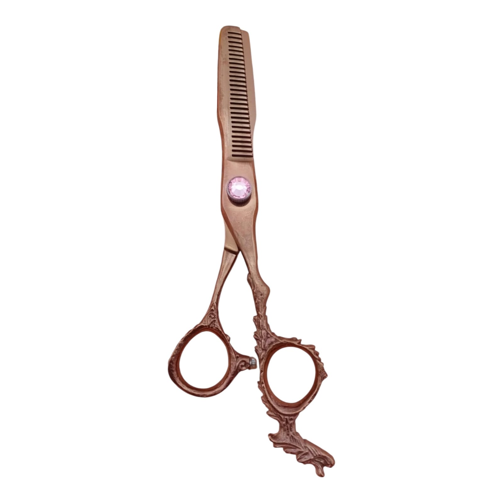 Professional 7.5 Inch Japanese 440C Steel Antique Copper Hair Cutting & Thinning Scissors Set - Dragon Handle Barber Shears with Pink Gem Tension Screw & Leather Case - Image 4